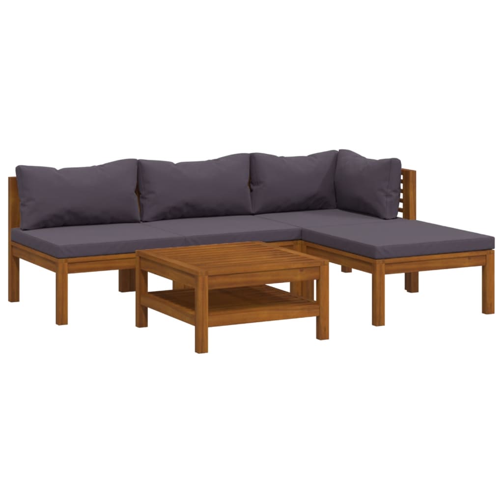 5-tlg. Garten-Lounge-Set mit Auflage Massivholz Akazie