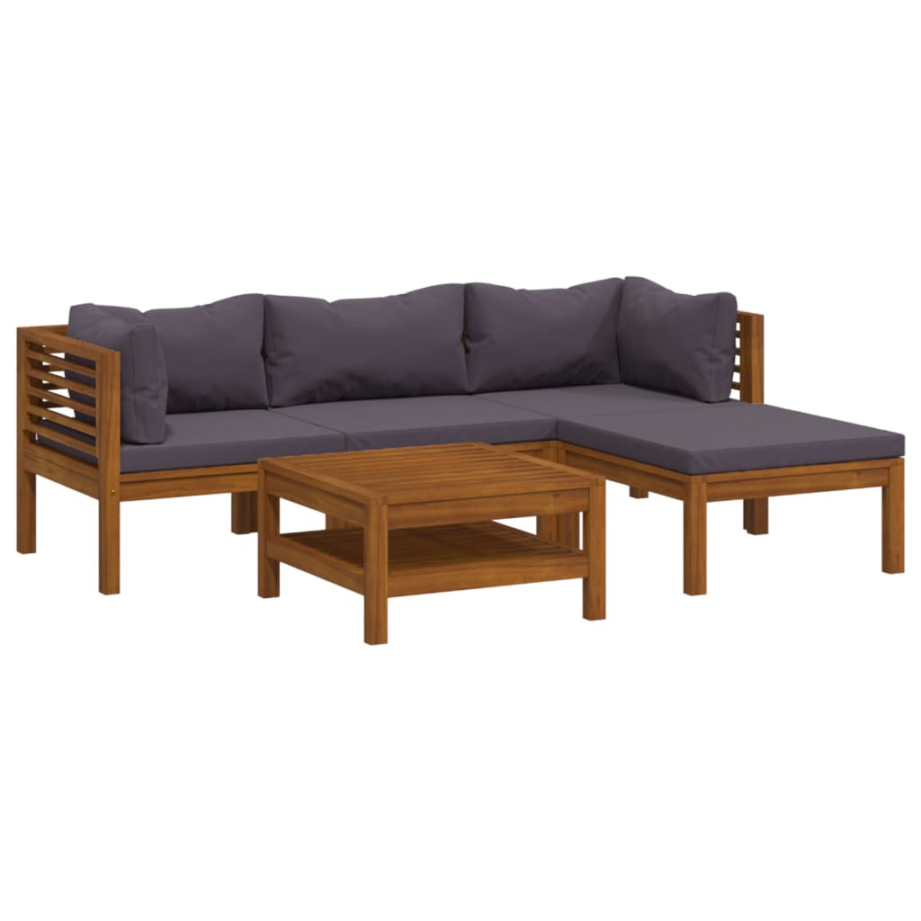 5-tlg. Garten-Lounge-Set mit Auflage Massivholz Akazie