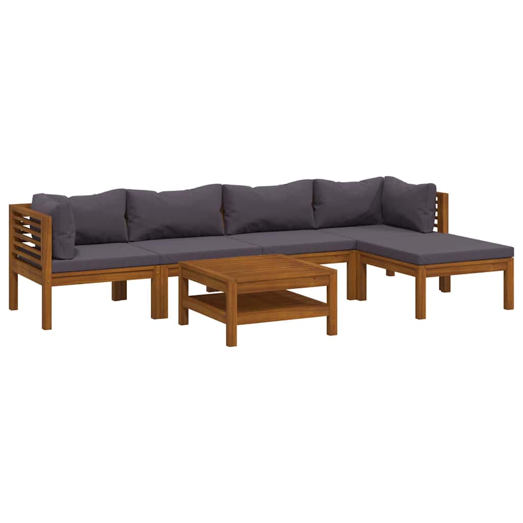 6-tlg. Garten-Lounge-Set mit Auflage Massivholz Akazie