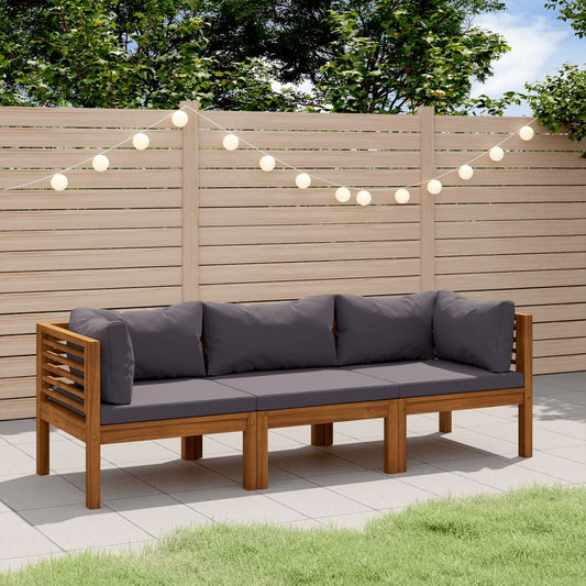 Canapé de jardin 3 places avec coussin en bois d'acacia massif