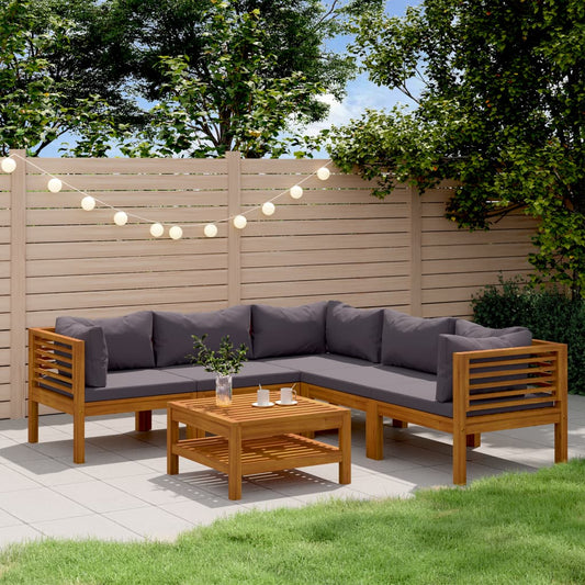 6-tlg. Garten-Lounge-Set mit Auflage Massivholz Akazie