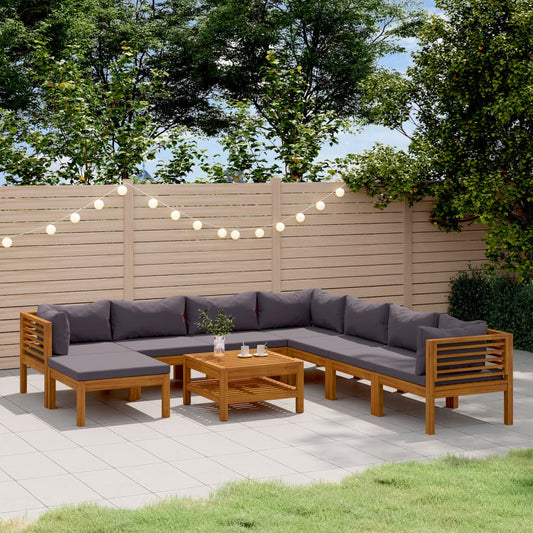9-tlg. Garten-Lounge-Set mit Auflage Massivholz Akazie