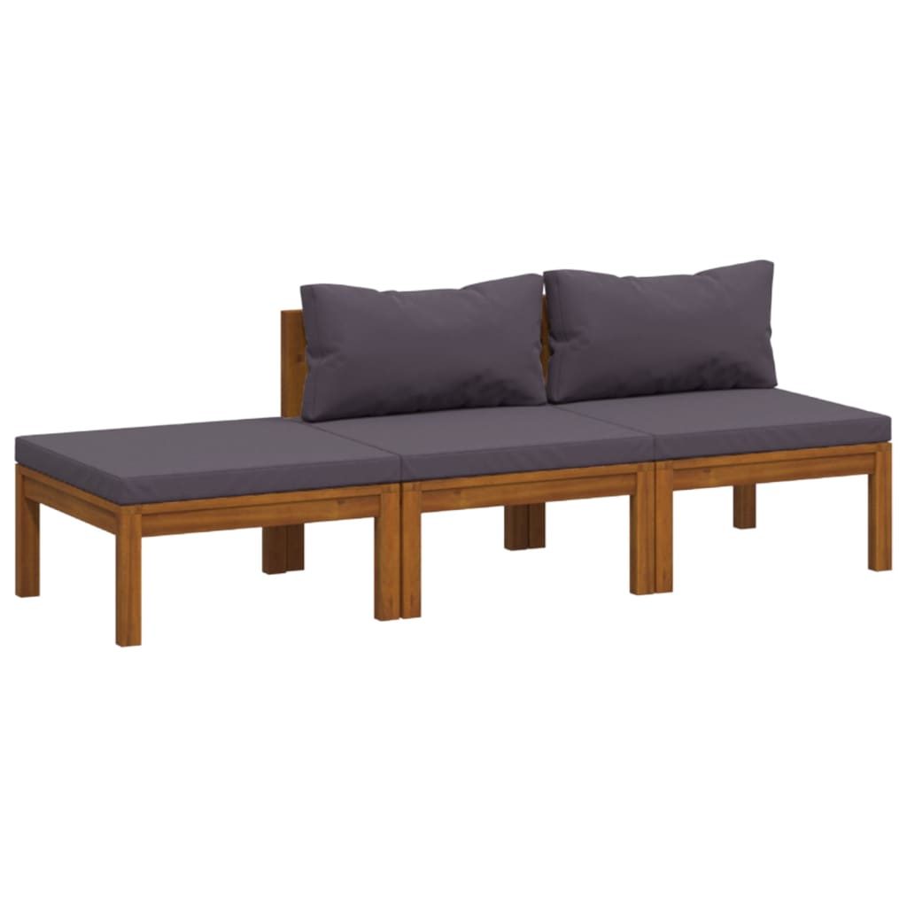 3-tlg. Garten-Lounge-Set mit Auflage Massivholz Akazie