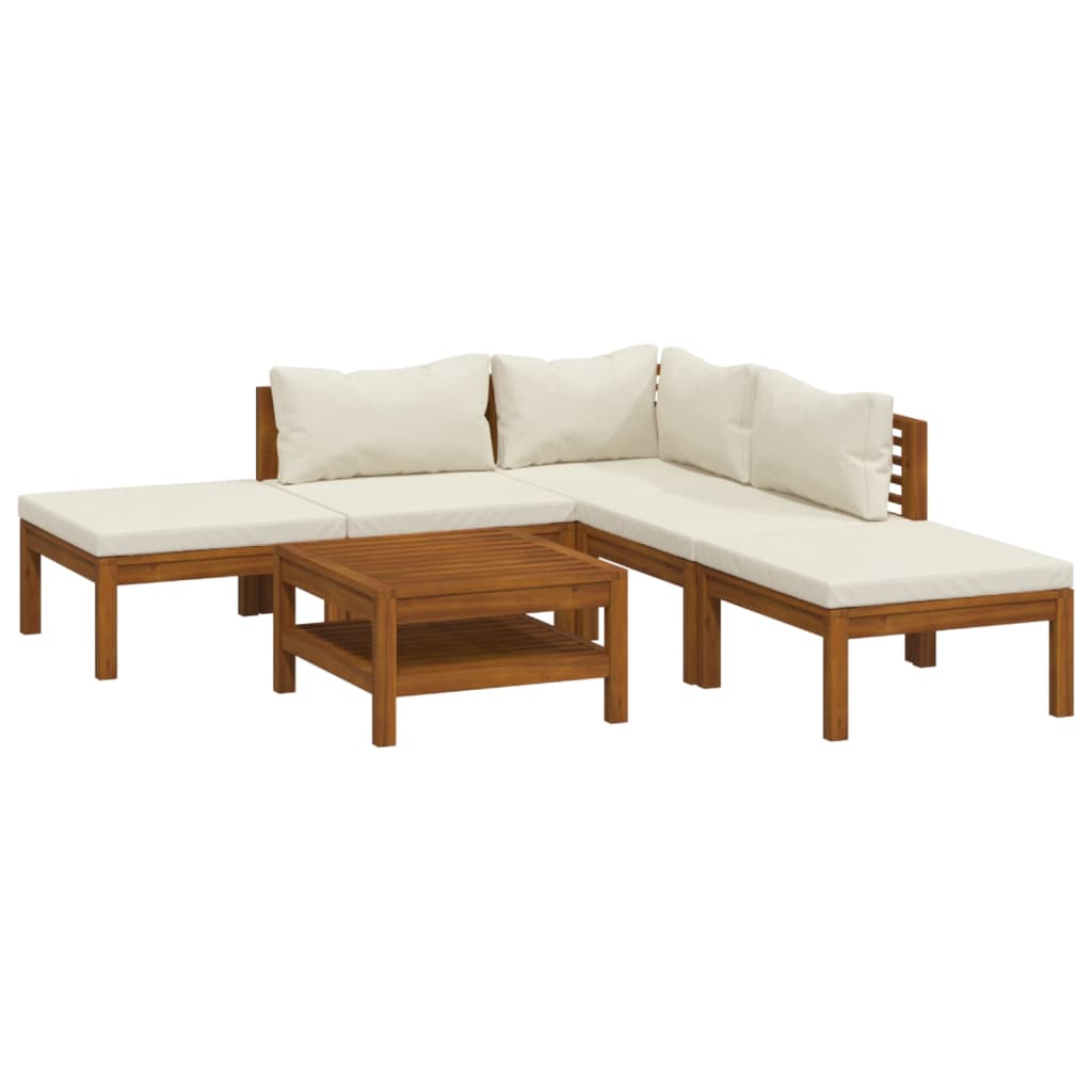 6-tlg. Garten-Lounge-Set mit Creme Kissen Massivholz Akazie