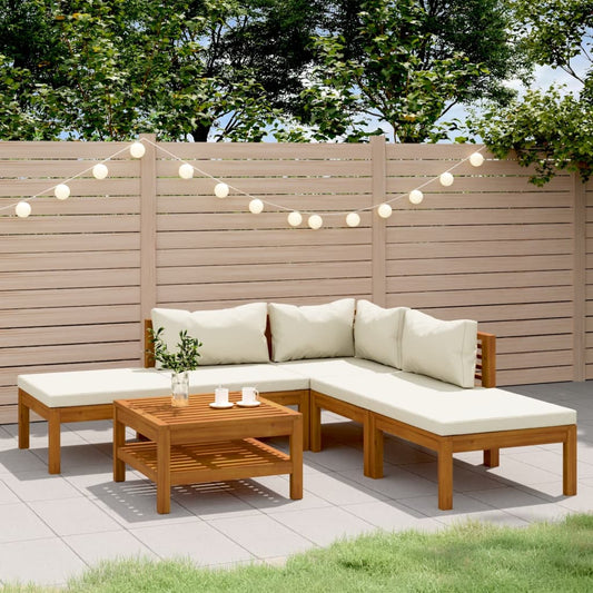 6-tlg. Garten-Lounge-Set mit Creme Kissen Massivholz Akazie