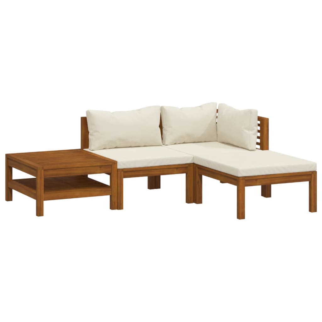 4-tlg. Garten-Lounge-Set mit Creme Kissen Massivholz Akazie