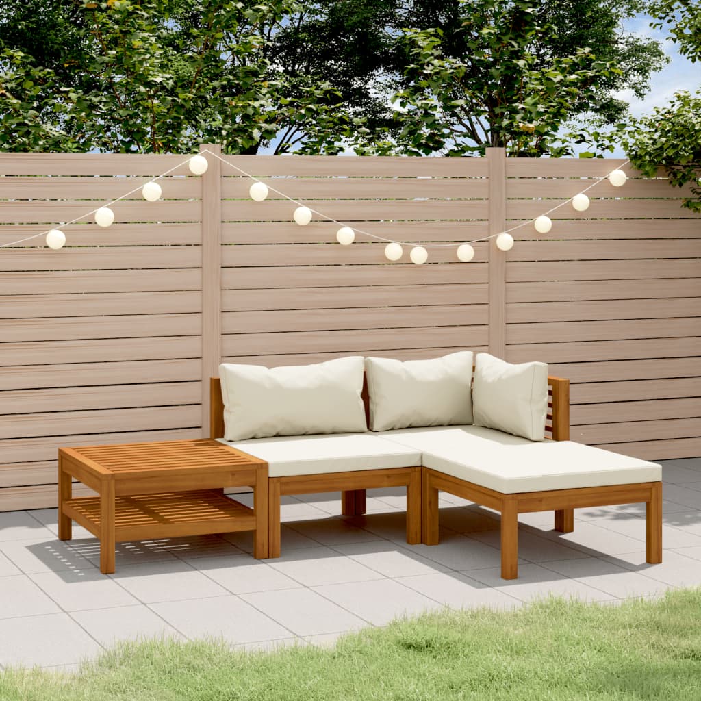 4-tlg. Garten-Lounge-Set mit Creme Kissen Massivholz Akazie