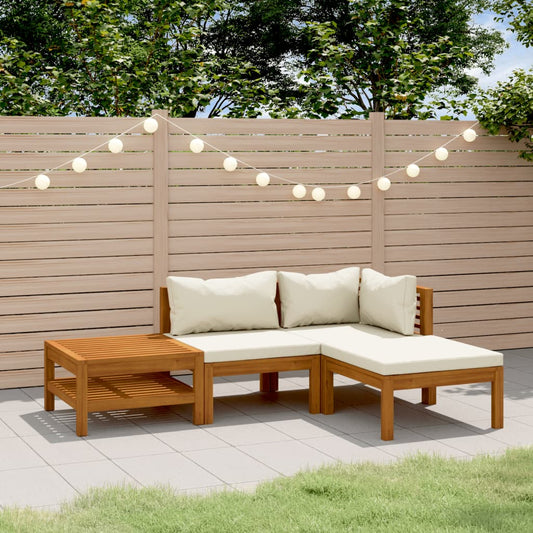 4-tlg. Garten-Lounge-Set mit Creme Kissen Massivholz Akazie