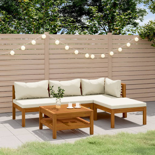 5-tlg. Garten-Lounge-Set mit Creme Kissen Massivholz Akazie