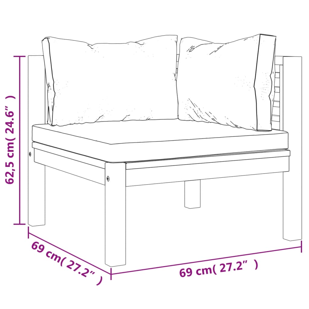 2-Sitzer-Gartensofa mit Creme Kissen Massivholz Akazie