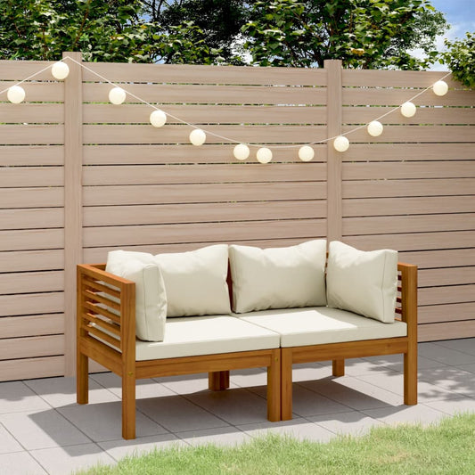 2-Sitzer-Gartensofa mit Creme Kissen Massivholz Akazie