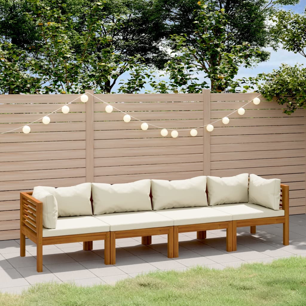 4-Sitzer-Gartensofa mit Creme Kissen Massivholz Akazie