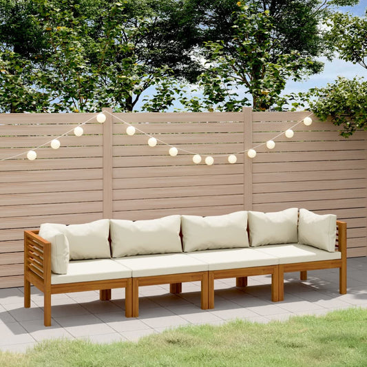 4-Sitzer-Gartensofa mit Creme Kissen Massivholz Akazie