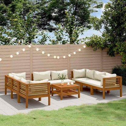 9-tlg. Garten-Lounge-Set mit Creme Kissen Massivholz Akazie