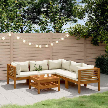 6-tlg. Garten-Lounge-Set mit Creme Kissen Massivholz Akazie