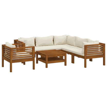 7-tlg. Garten-Lounge-Set mit Creme Kissen Massivholz Akazie