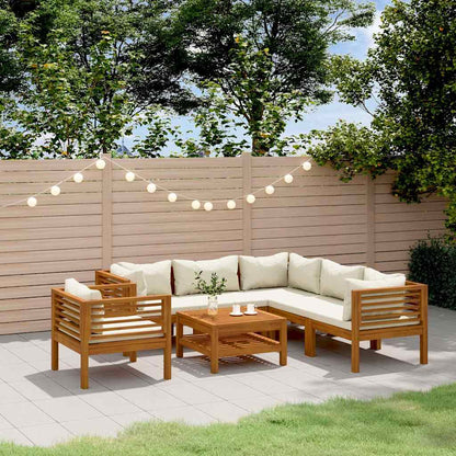 7-tlg. Garten-Lounge-Set mit Creme Kissen Massivholz Akazie