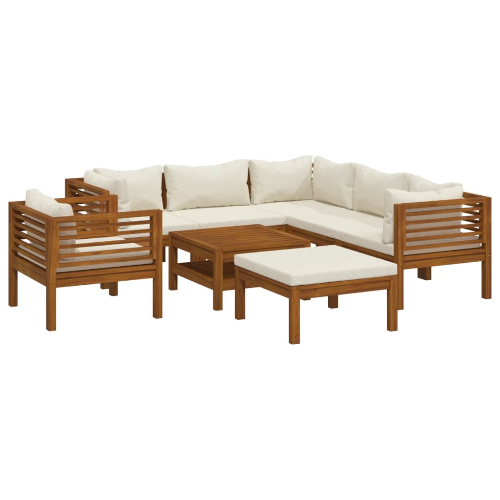 8-tlg. Garten-Lounge-Set mit Creme Kissen Massivholz Akazie