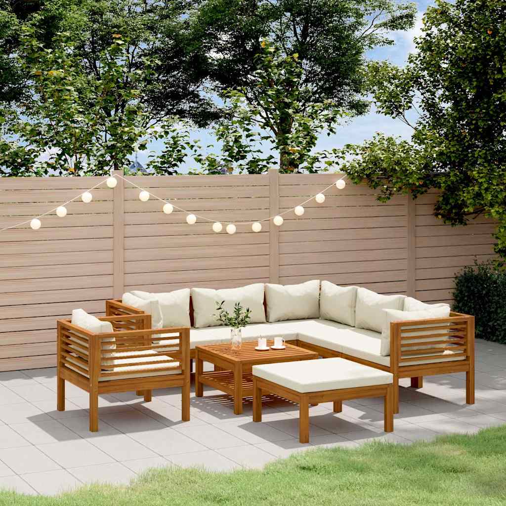 8-tlg. Garten-Lounge-Set mit Creme Kissen Massivholz Akazie