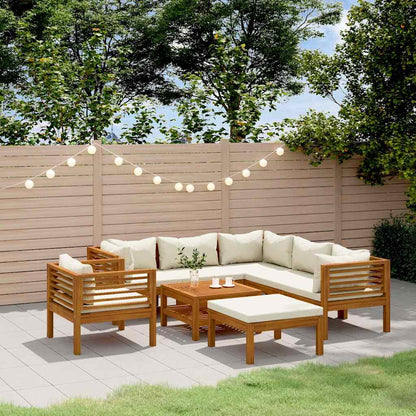 8-tlg. Garten-Lounge-Set mit Creme Kissen Massivholz Akazie