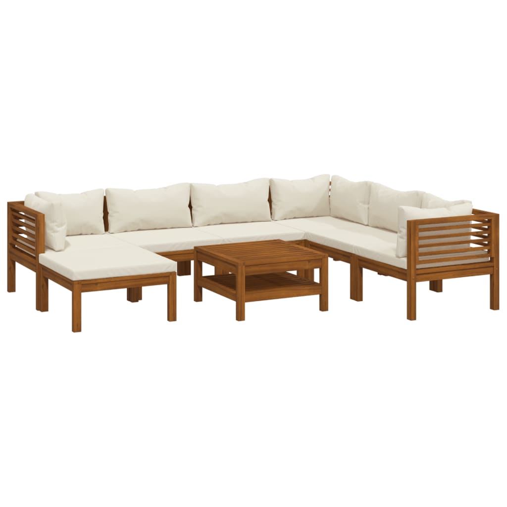 8-tlg. Garten-Lounge-Set mit Creme Kissen Massivholz Akazie