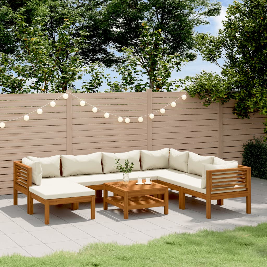 8-tlg. Garten-Lounge-Set mit Creme Kissen Massivholz Akazie