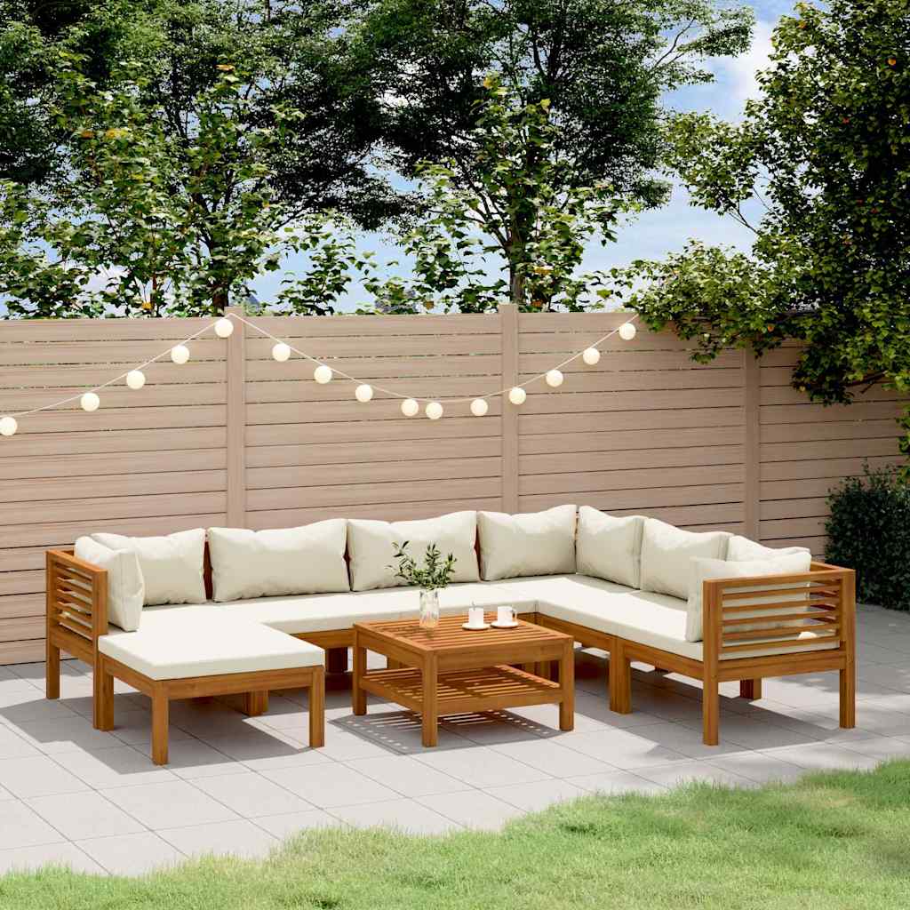 8-tlg. Garten-Lounge-Set mit Creme Kissen Massivholz Akazie