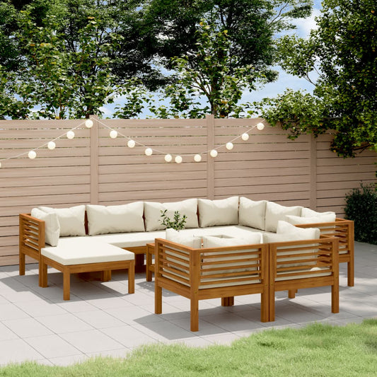 10-tlg. Garten-Lounge-Set mit Creme Kissen Massivholz Akazie
