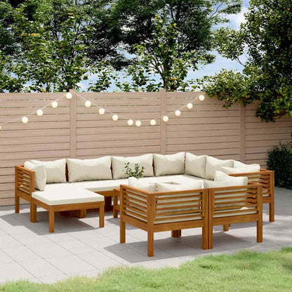 10-tlg. Garten-Lounge-Set mit Creme Kissen Massivholz Akazie