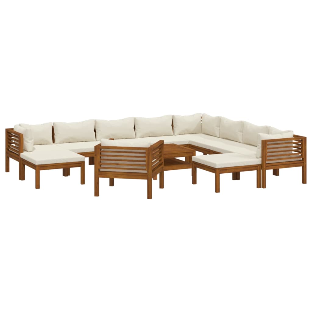 12-tlg. Garten-Lounge-Set mit Creme Kissen Massivholz Akazie