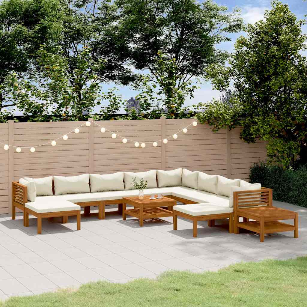 12-tlg. Garten-Lounge-Set mit Creme Kissen Massivholz Akazie