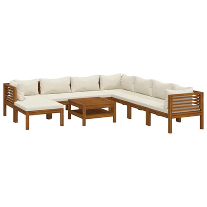 9-tlg. Garten-Lounge-Set mit Creme Kissen Massivholz Akazie