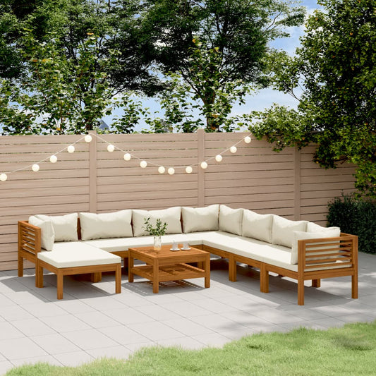 9-tlg. Garten-Lounge-Set mit Creme Kissen Massivholz Akazie