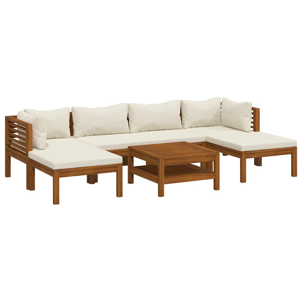 7-tlg. Garten-Lounge-Set mit Creme Kissen Massivholz Akazie