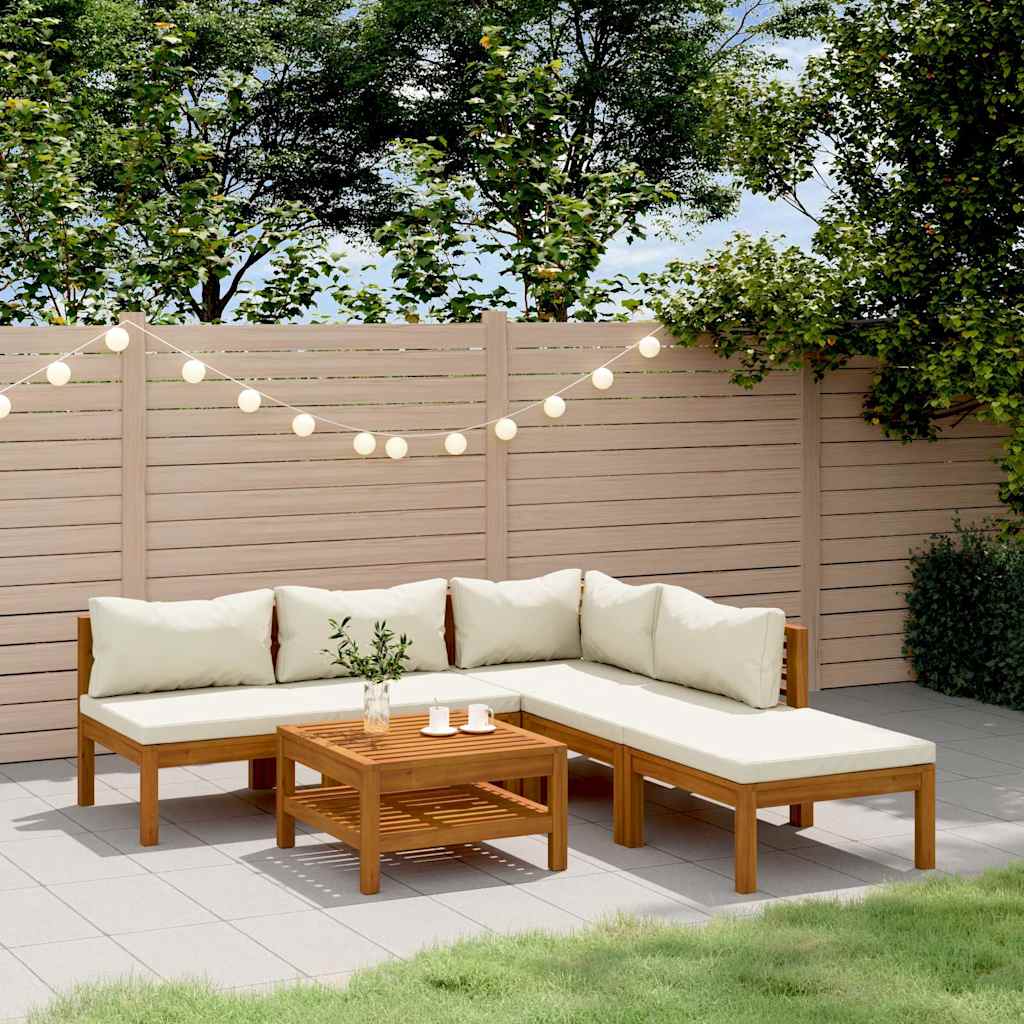 6-tlg. Garten-Lounge-Set mit Creme Kissen Massivholz Akazie