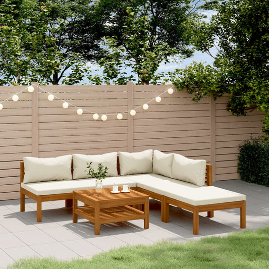 6-tlg. Garten-Lounge-Set mit Creme Kissen Massivholz Akazie