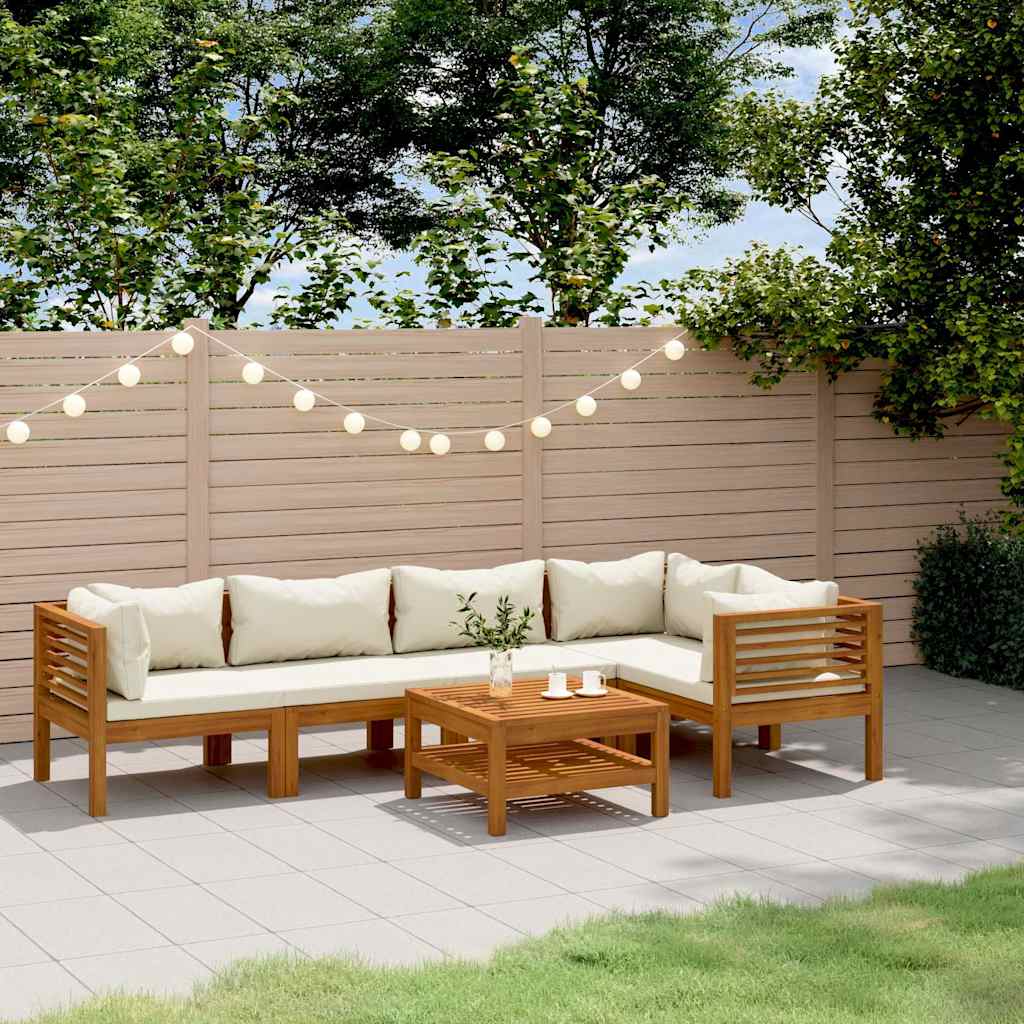 6-tlg. Garten-Lounge-Set mit Creme Kissen Massivholz Akazie