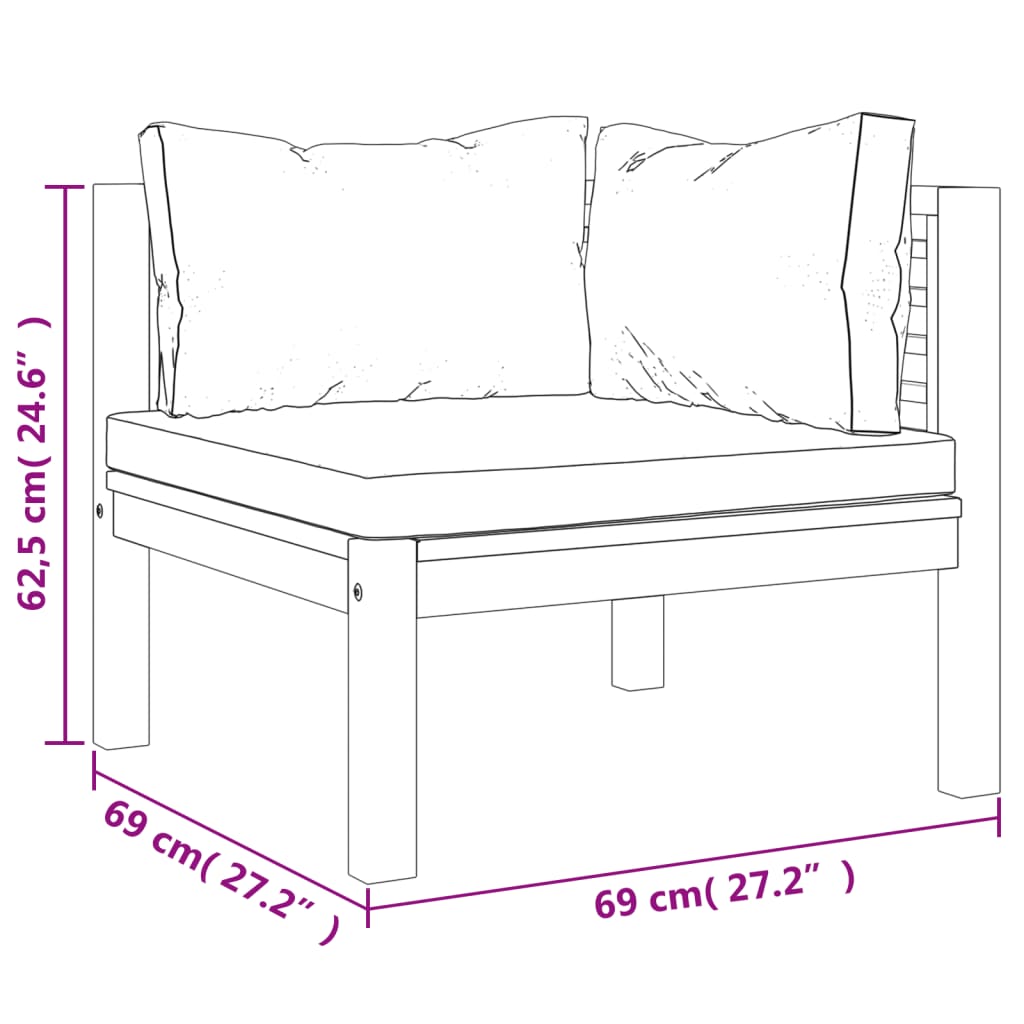 3-tlg. Garten-Lounge-Set mit Creme Kissen Massivholz Akazie