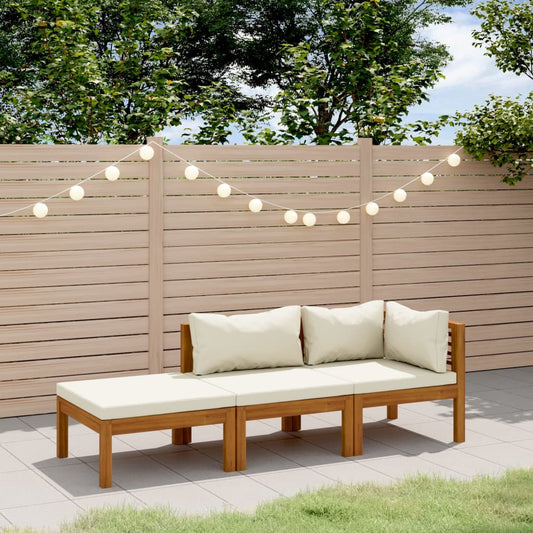 3-tlg. Garten-Lounge-Set mit Creme Kissen Massivholz Akazie