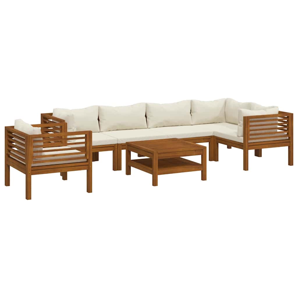 7-tlg. Garten-Lounge-Set mit Creme Kissen Massivholz Akazie
