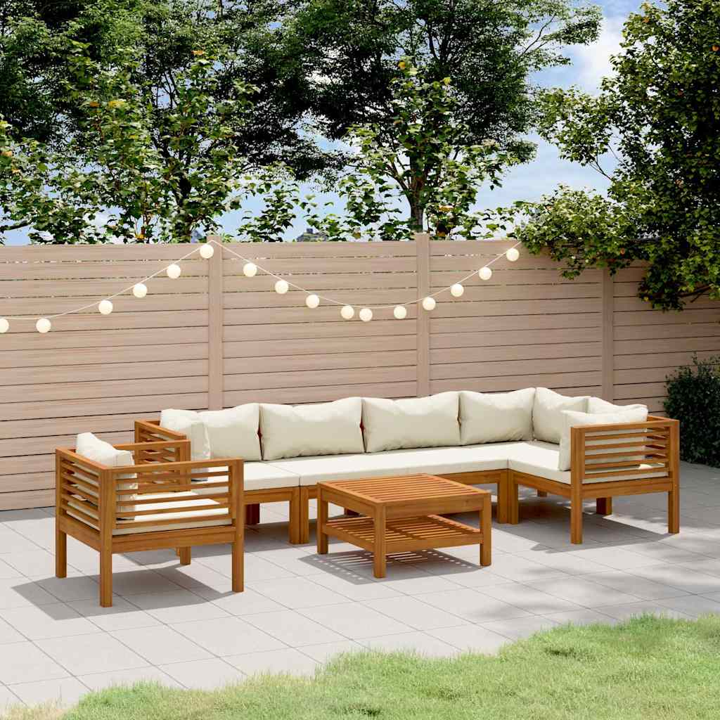 7-tlg. Garten-Lounge-Set mit Creme Kissen Massivholz Akazie