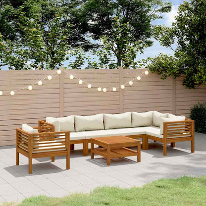 7-tlg. Garten-Lounge-Set mit Creme Kissen Massivholz Akazie