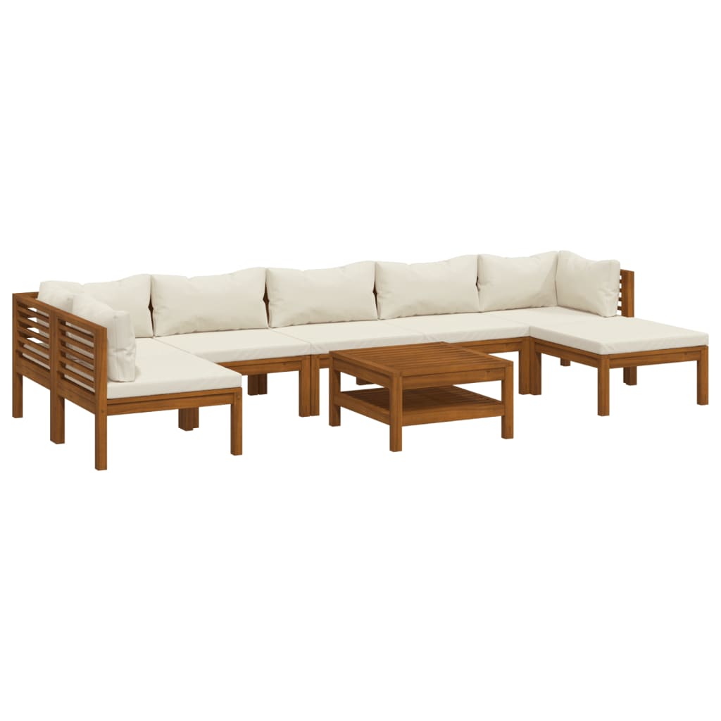 8-tlg. Garten-Lounge-Set mit Creme Kissen Massivholz Akazie