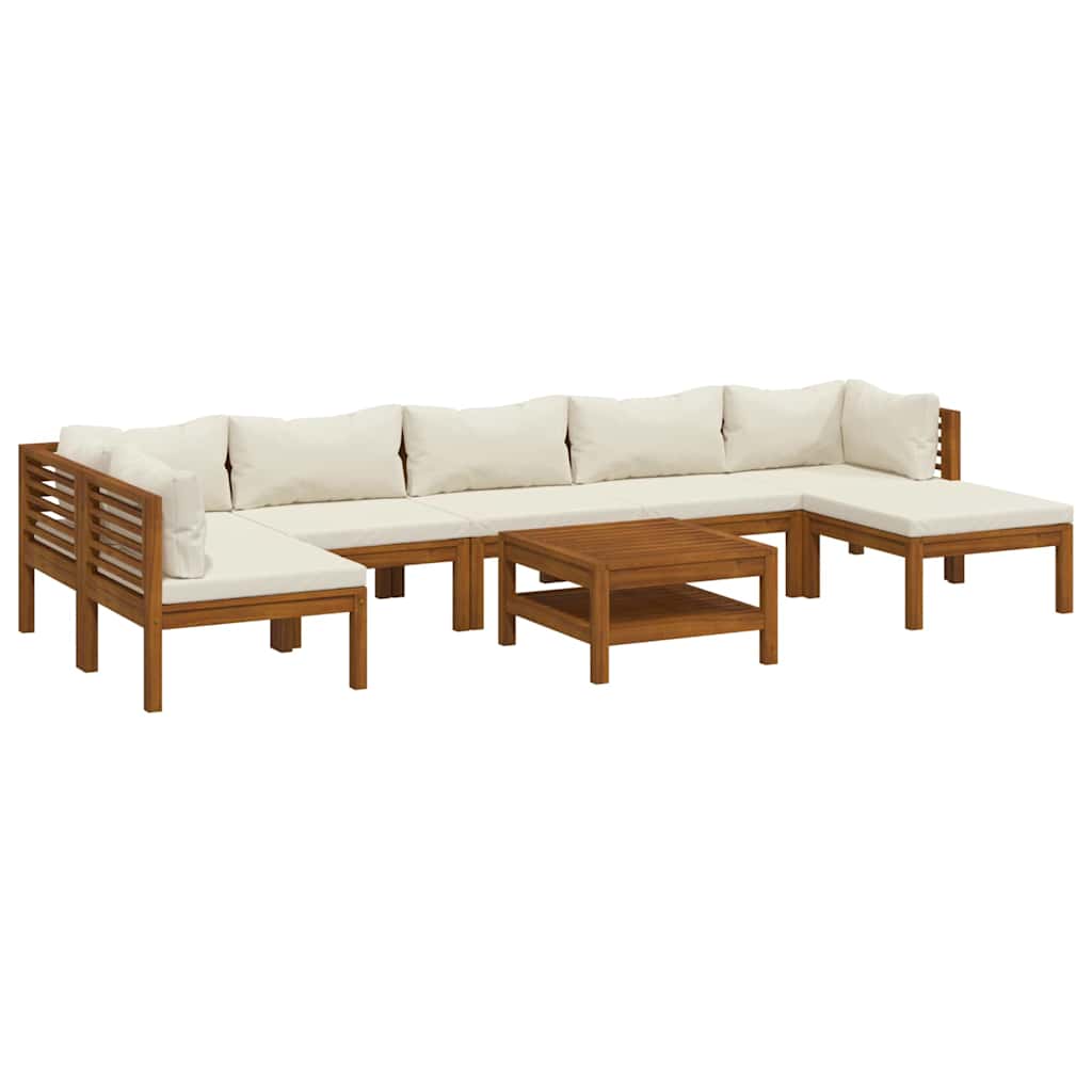 8-tlg. Garten-Lounge-Set mit Creme Kissen Massivholz Akazie