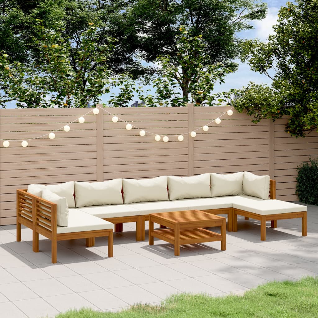 8-tlg. Garten-Lounge-Set mit Creme Kissen Massivholz Akazie