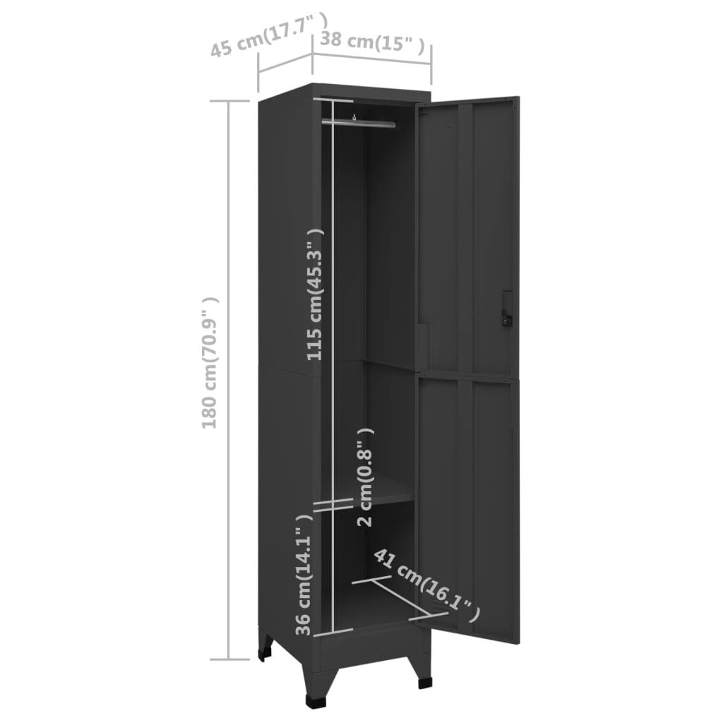 Locker cabinet anthracite 38x45x180 cm steel
