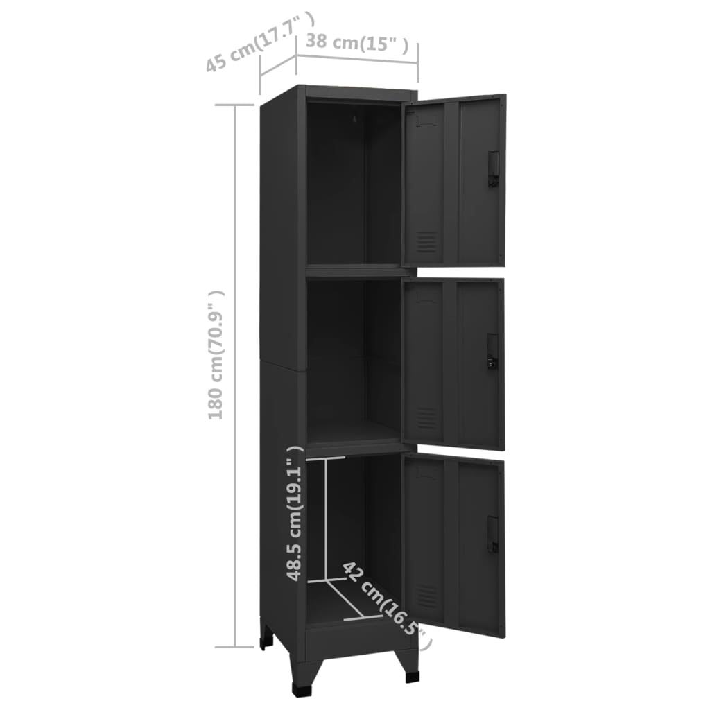 Locker cabinet black 38x45x180 cm steel
