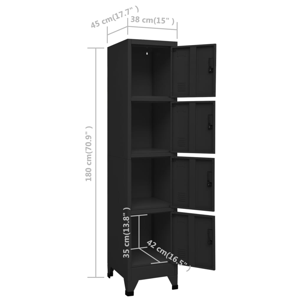 Locker cabinet black 38x45x180 cm steel
