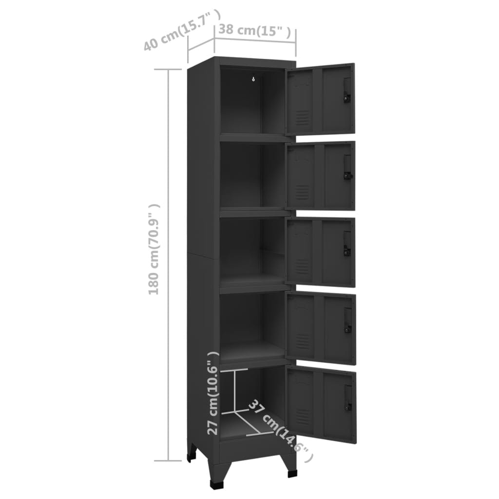 Locker cabinet anthracite 38x40x180 cm steel