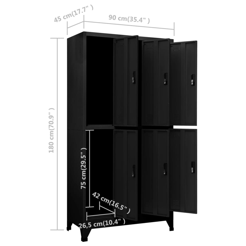 Locker cabinet black 90x45x180 cm steel